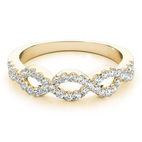Yellow gold Infinity Diamond Pavé Round Stone Twist Band with Prong Setting