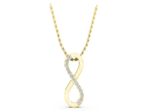 Yellow gold Infinity Pendant with Round Brilliant Diamonds in Pavé Setting