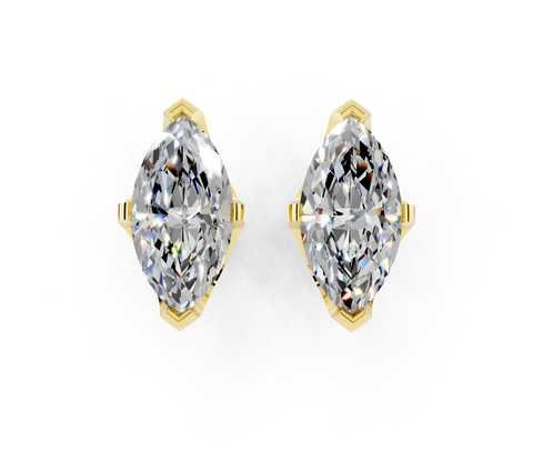 Yellow gold Marquise Brilliant Diamond Stud Earrings