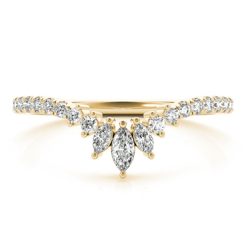 Yellow gold Marquise Cluster Diamond Pavé Band with Prong Setting