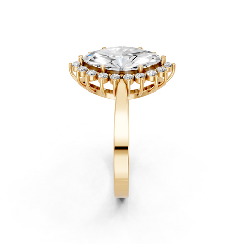 Yellow gold Marquise Cut Diamond Pavé Band Solitaire Ring with Four-Prong Setting