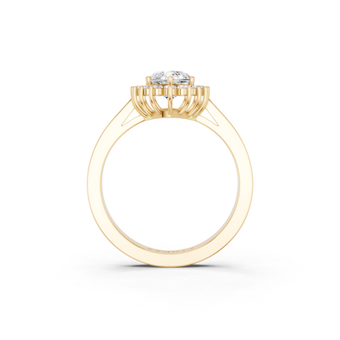 Yellow gold Marquise Cut Diamond Pavé Band Solitaire Ring with Four-Prong Setting