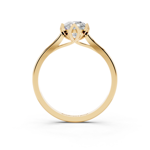 Yellow gold Marquise Cut Solitaire Diamond Ring with Flower-Prong Setting and Classic Band