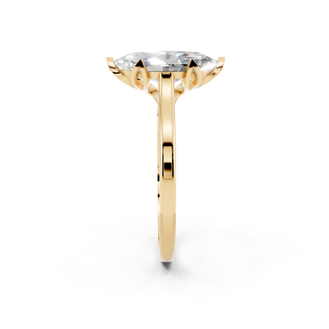 Yellow gold Marquise Cut Solitaire Diamond Ring with Flower-Prong Setting and Classic Band