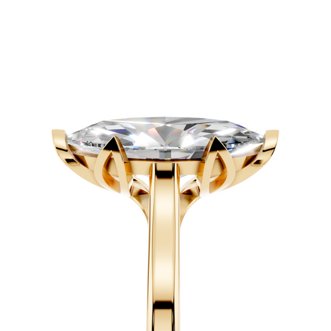 Yellow gold Marquise Cut Solitaire Diamond Ring with Flower-Prong Setting and Classic Band