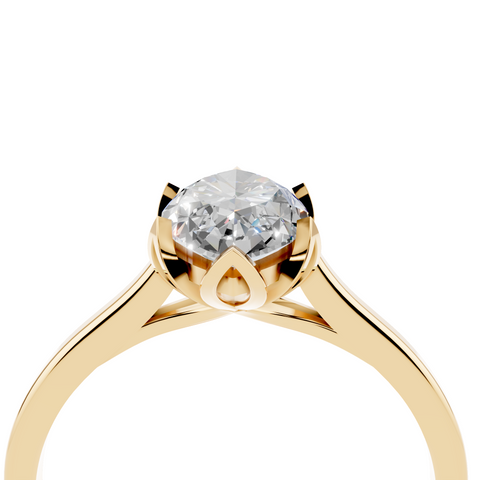 Yellow gold Marquise Cut Solitaire Diamond Ring with Flower-Prong Setting and Classic Band