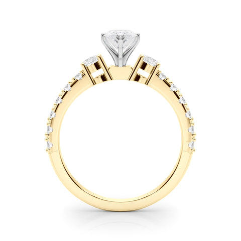 Yellow gold Marquise Solitaire Twist Band with Pavé Setting and Four-Prong Setting