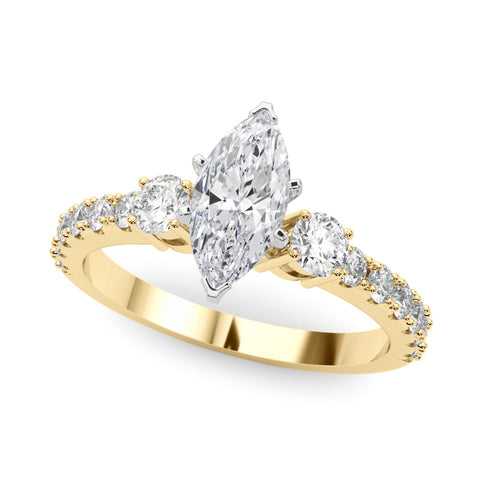 Yellow gold Marquise Solitaire Twist Band with Pavé Setting and Four-Prong Setting