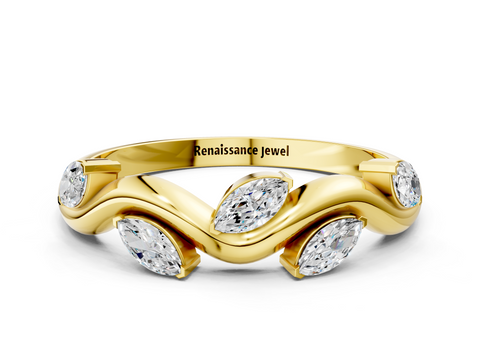 Yellow gold Marquise Cut Twisted Band with Prong Setting