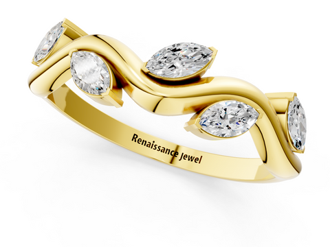 Yellow gold Marquise Cut Twisted Band with Prong Setting