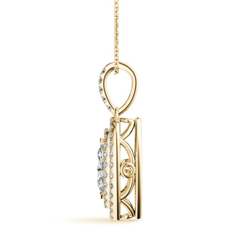 Yellow gold Marquise Diamond Halo Pendant with Pavé Setting