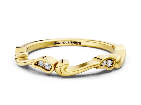 Yellow gold Marquise Diamond Leaf Twist Eternity Band with Bezel Setting