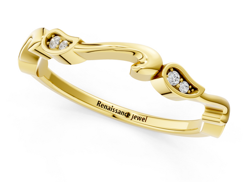 Yellow gold Marquise Diamond Leaf Twist Eternity Band with Bezel Setting