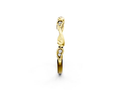 Yellow gold Marquise Diamond Leaf Twist Eternity Band with Bezel Setting