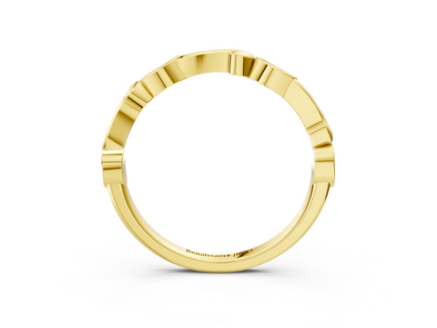 Yellow gold Marquise Diamond Leaf Twist Eternity Band with Bezel Setting