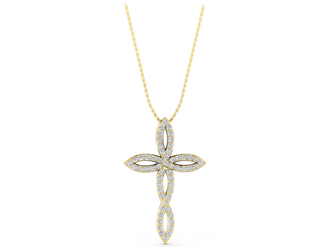 Yellow gold Marquise Diamond Pavé Cross Pendant
