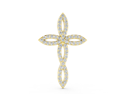 Yellow gold Marquise Diamond Pavé Cross Pendant