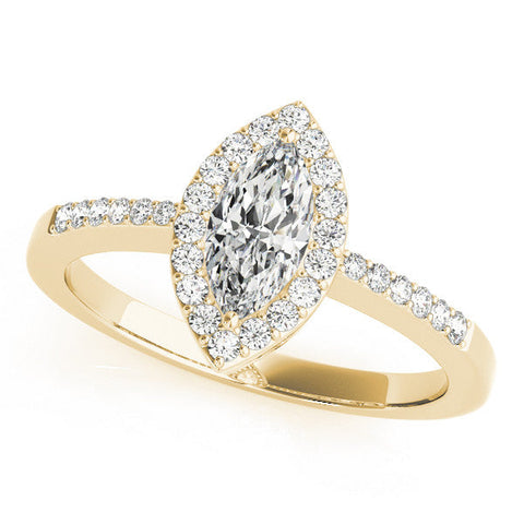 Yellow gold Marquise Halo Diamond Pavé Band Ring with Prong Setting