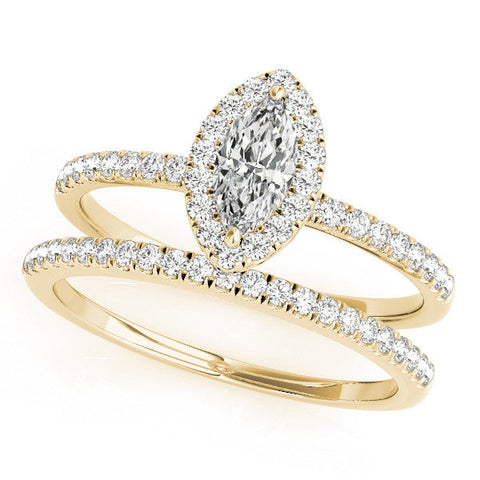 Yellow gold Marquise Halo Diamond Pave Band with Prong Setting