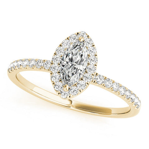 Yellow gold Marquise Halo Diamond Pave Band with Prong Setting
