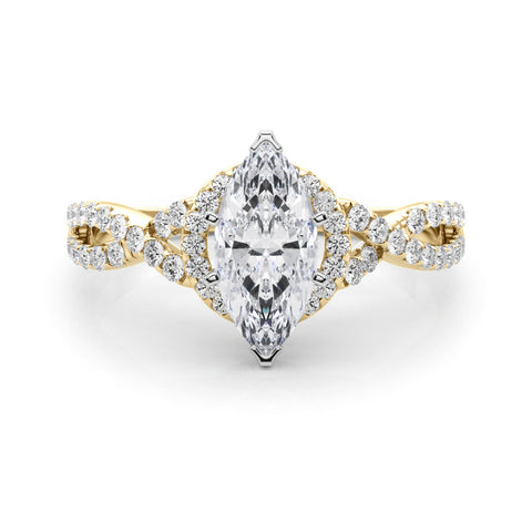 Yellow gold Fancy Pink Marquise  Halo Twist Band Solitaire Prong Setting Ring