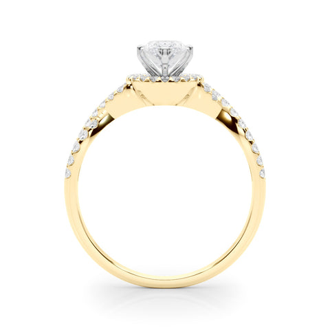 Yellow gold Fancy Green Marquise  Halo Twist Band Solitaire Prong Setting Ring