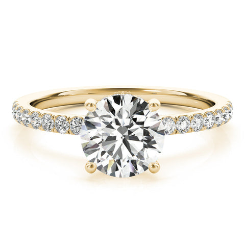 Yellow gold Radiant Solitaire Diamond Pavé Band with Four-Prong Setting