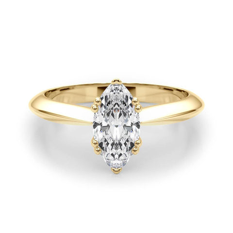 Yellow gold Marquise Solitaire Diamond Ring with Six-Prong Setting and Classic Band