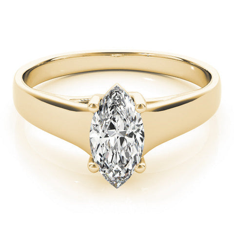 Yellow gold Marquise Solitaire Diamond Ring with Tapered Band and Four-Prong Setting