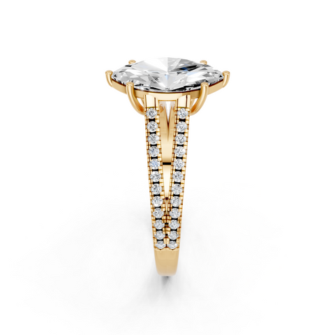 Yellow gold Marquise Solitaire Split Shank Pavé Diamond Engagement Ring