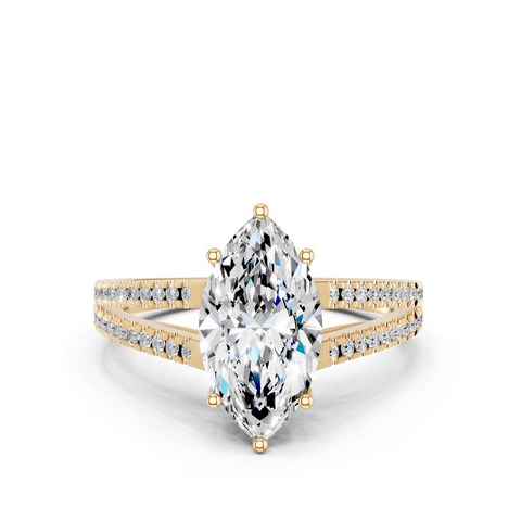 Yellow gold Marquise Solitaire Split Shank Pavé Diamond Engagement Ring