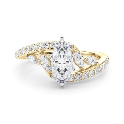 Yellow gold Marquise Solitaire with Pavé Twist Band and Four-Prong Setting