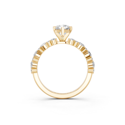 Yellow gold Marquise Solitaire with Side Stones, Pave Band, Four-Prong Setting
