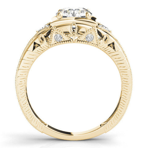 Yellow gold Milgrain Bezel Round-Cut Filigree Engagement Ring