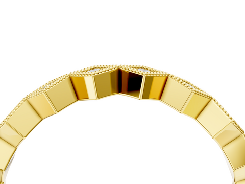Yellow gold Milgrain Diamond Geometric Stackable Band with Round Cut Stones and Bezel Setting
