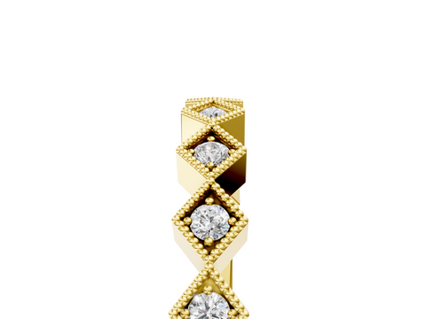 Yellow gold Milgrain Diamond Geometric Stackable Band with Round Cut Stones and Bezel Setting