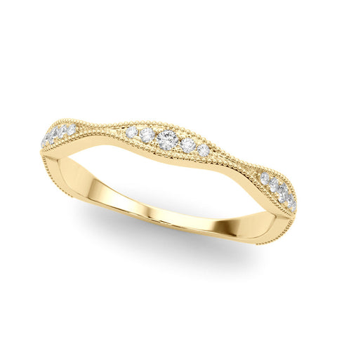 Yellow gold Milgrain Diamond Marquise Curved Band with Pavé Setting