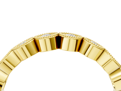 Yellow gold Milgrain Marquise Diamond Eternity Band with Bezel Setting
