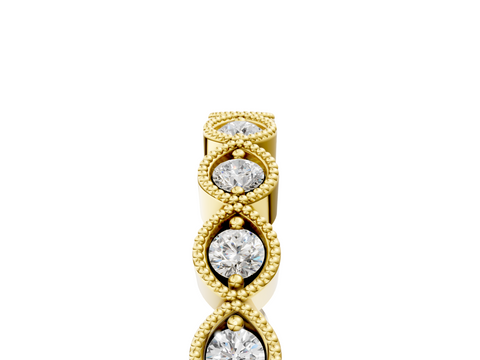 Yellow gold Milgrain Marquise Diamond Eternity Band with Bezel Setting