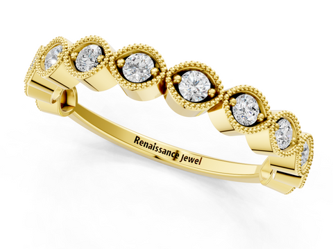 Yellow gold Milgrain Marquise Diamond Eternity Band with Bezel Setting