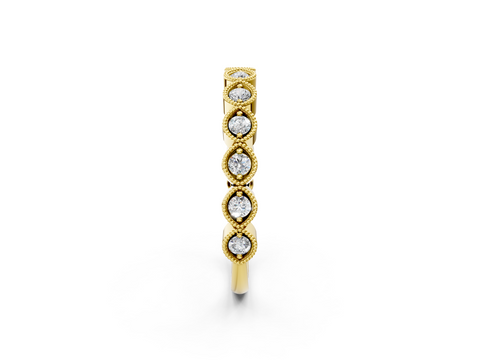 Yellow gold Milgrain Marquise Diamond Eternity Band with Bezel Setting