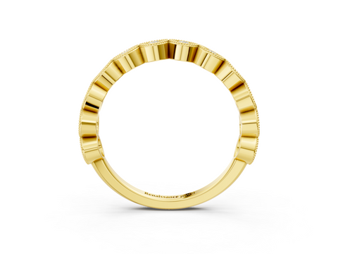 Yellow gold Milgrain Marquise Diamond Eternity Band with Bezel Setting