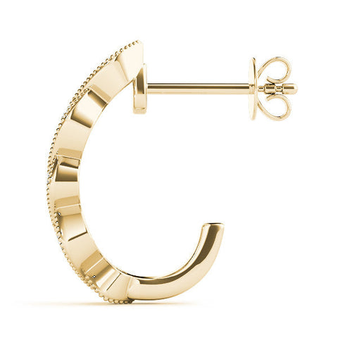 Yellow gold Milgrain Marquise Diamond Hoop Earrings with Bezel Setting