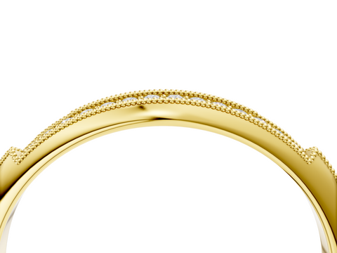 Yellow gold Milgrain Round Diamond Pavé Set Half Eternity Band