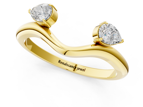 Yellow gold Open Band Pear Cut Prong Set Diamond Ring