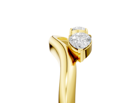 Yellow gold Open Band Pear Cut Prong Set Diamond Ring