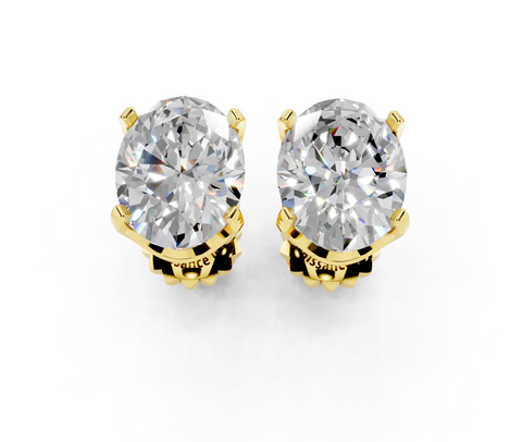 Yellow gold Oval Brilliant Diamond Stud Earrings