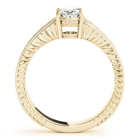 Yellow gold Oval Cut Diamond Milgrain Pave Band with Four-Prong Setting