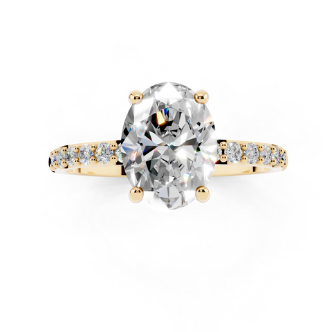 Yellow gold Marquise Cut Diamond Pavé Band Solitaire Ring with Four-Prong Setting