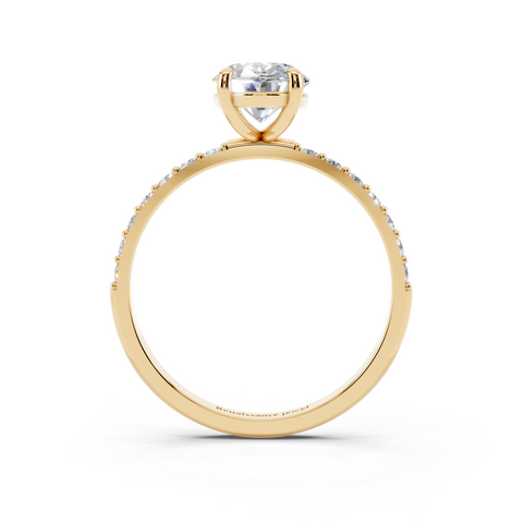 Yellow gold Emerald Cut Diamond Pavé Band Solitaire Ring with Four-Prong Setting